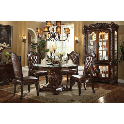 ACME - Vendome Round Dining Table in Clear Glass Top/Cherry