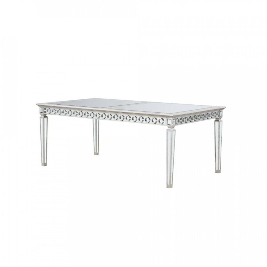 ACME Varian Dining Table (78"L) - Mirrored/Antique Platinum