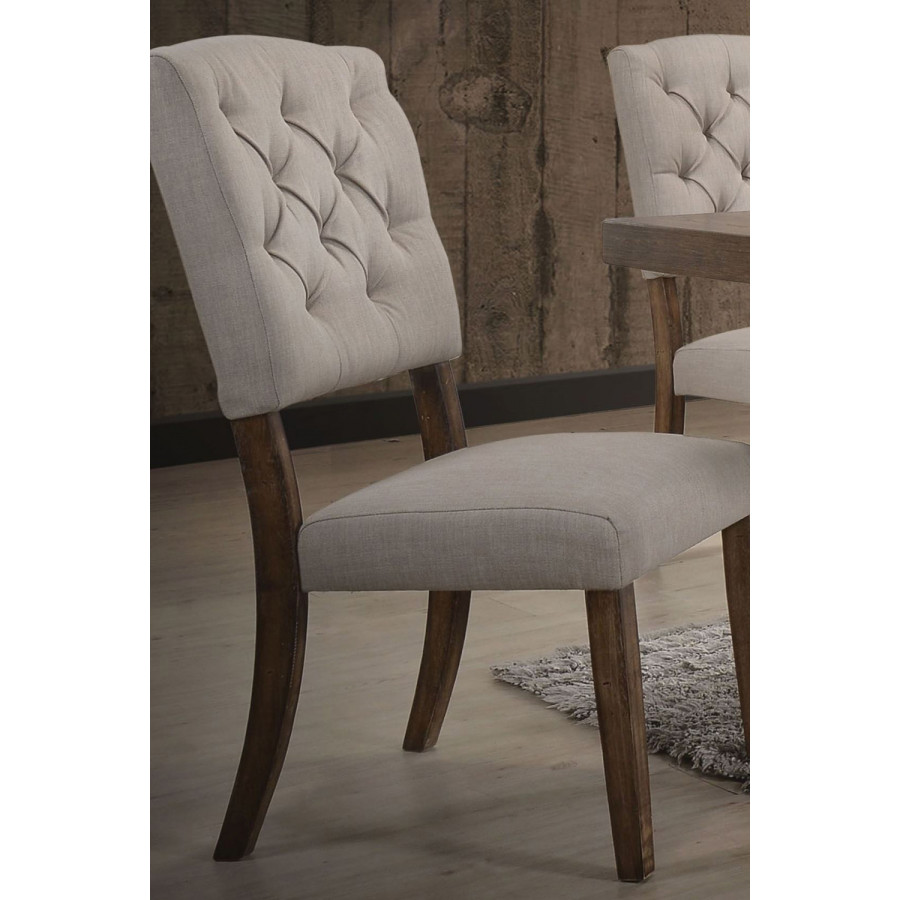 ACME Bernard Side Chair (Set-2) - Beige/Weathered Oak