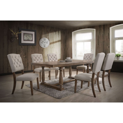 ACME Bernard Side Chair (Set-2) - Beige/Weathered Oak
