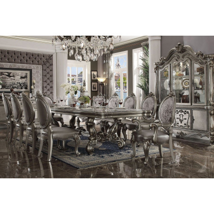 ACME Versailles Extendable Rectangular Dining Table - Antique Platinum Silver, 84-120" W