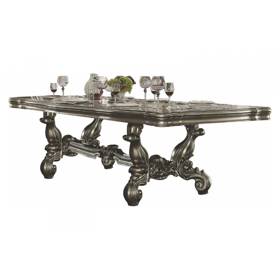 ACME Versailles Extendable Rectangular Dining Table - Antique Platinum Silver, 100-136" W