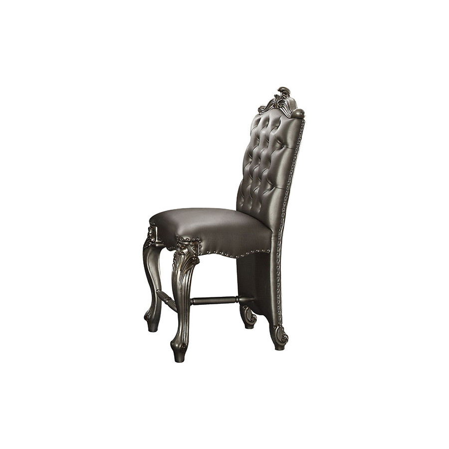 ACME Versailles Counter Height Chair Set of 2 - Antique Platinum Silver