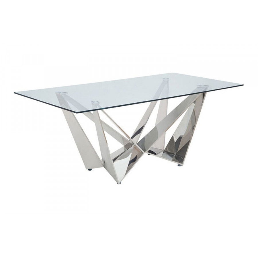 ACME - Dekel Dining Table in Clear Glass Top/Stainless Steel