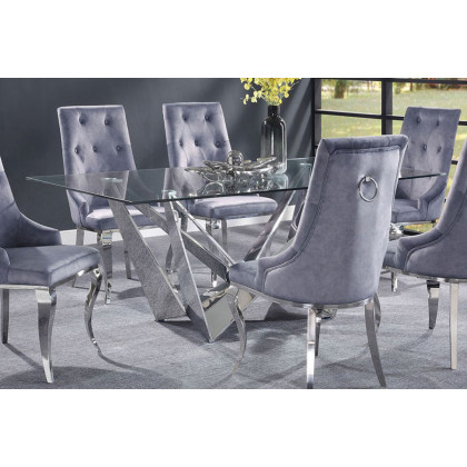 ACME - Dekel Dining Table in Clear Glass Top/Stainless Steel
