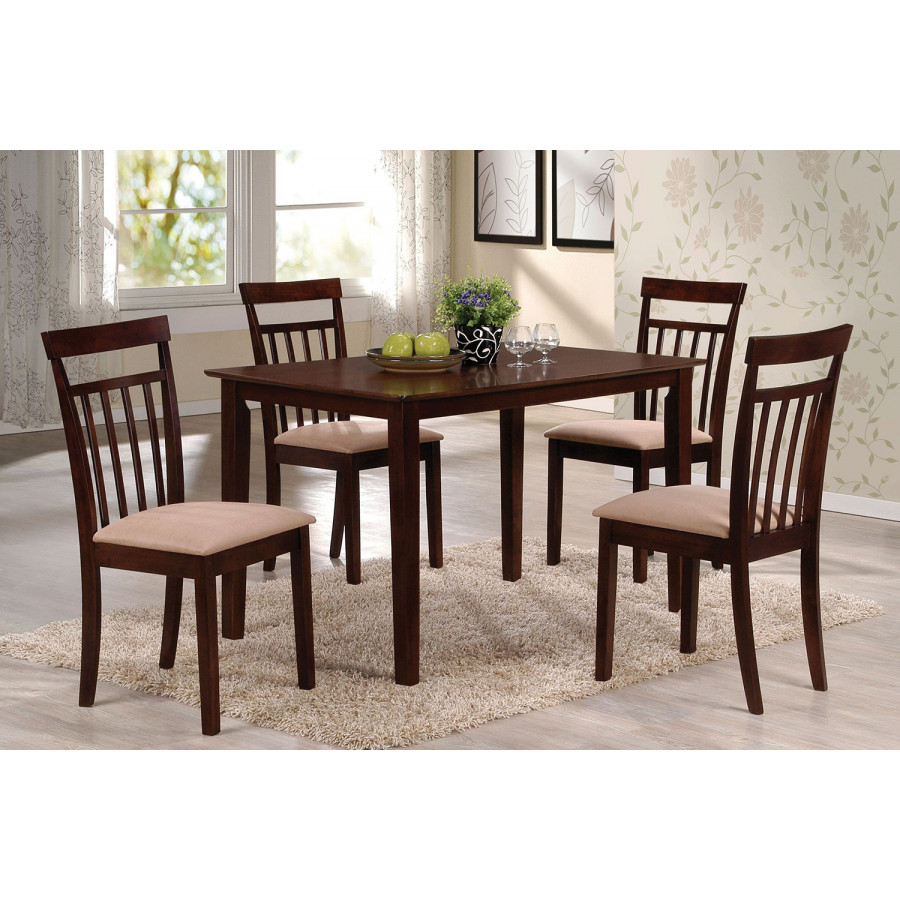 ACME - Samuel 5PC Dining Set in Beige Microfiber/Espresso