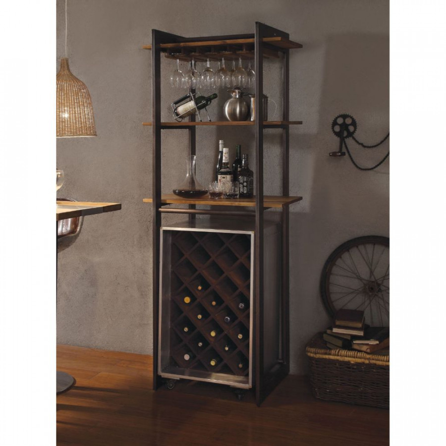 ACME - Brancaster Wine Rack in Oak/Antique Black