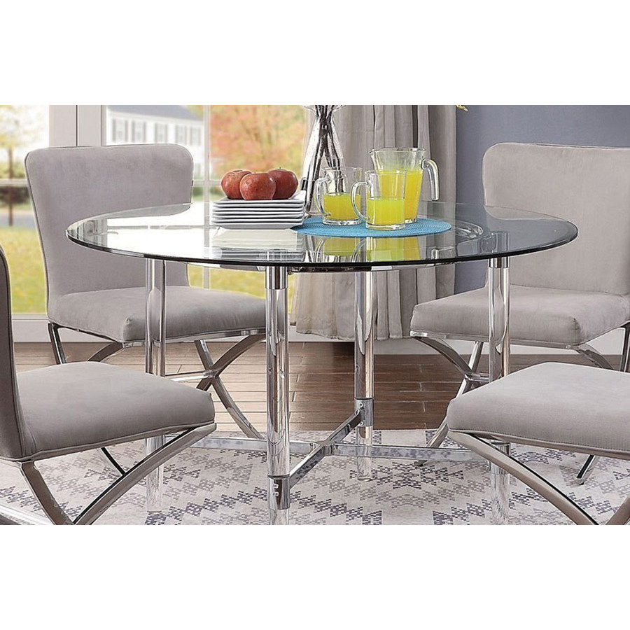 ACME - Daire Dining Table in Clear Glass Top/Chrome