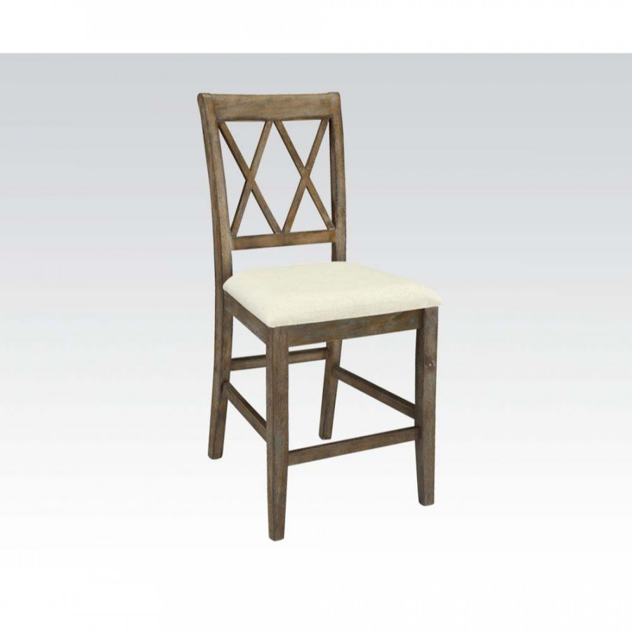 ACME - Claudia Counter Height Chair (2Pc) in Beige Linen/Salvage Brown