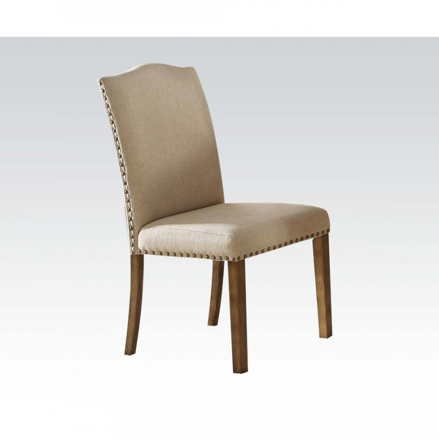 ACME - Parker Side Chair (2Pc) in Khaki Linen/Salvage Oak
