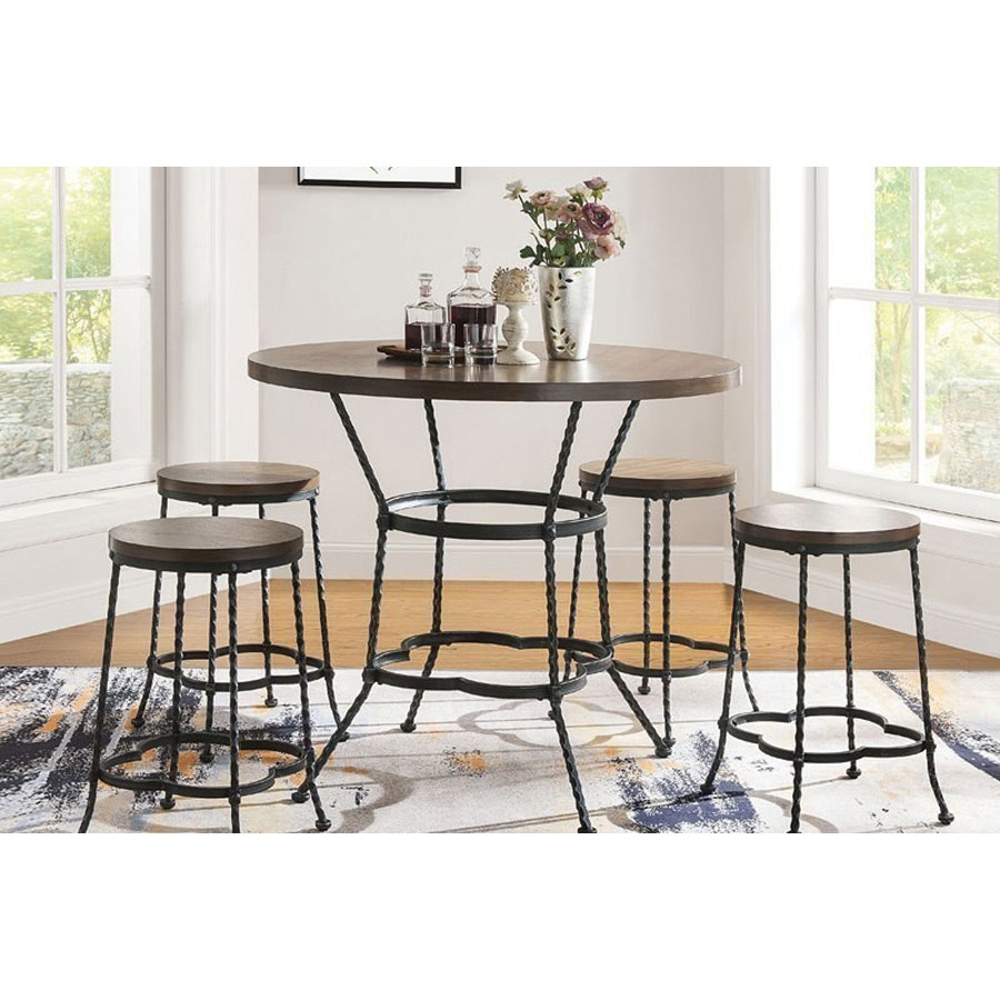 ACME - Qamar 5PC Pack Counter Height Table Set in Walnut/Antique Black