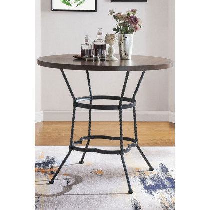 ACME - Qamar 5PC Pack Counter Height Table Set in Walnut/Antique Black