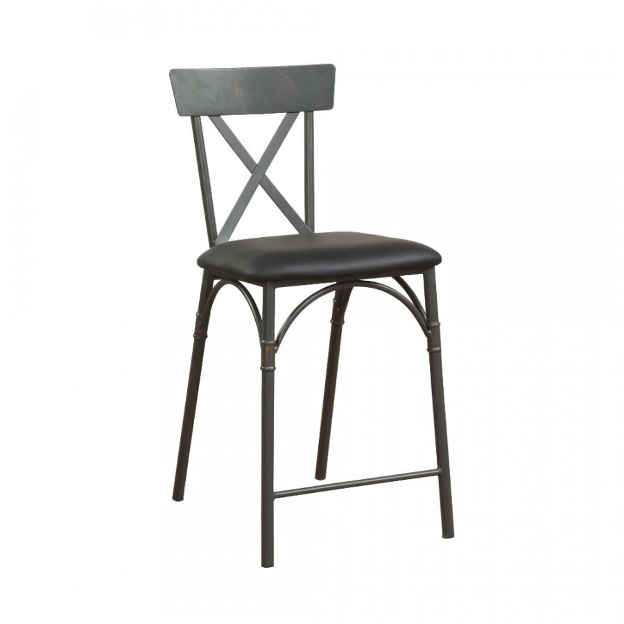 ACME - Itzel Counter Height Chair (2Pc) in Black PU/Sandy Gray