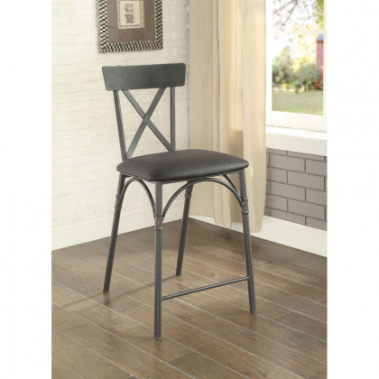ACME - Itzel Counter Height Chair (2Pc) in Black PU/Sandy Gray