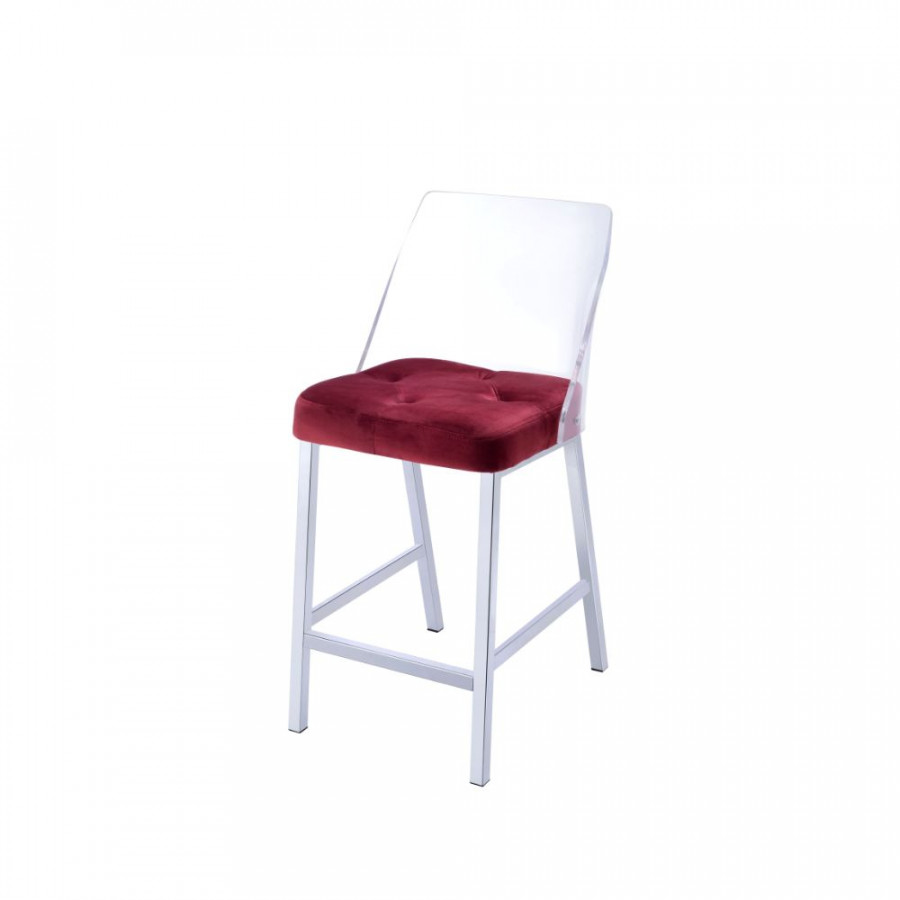 ACME - Nadie II Counter Height Chair (2Pc) in Burgundy Velvet/Chrome