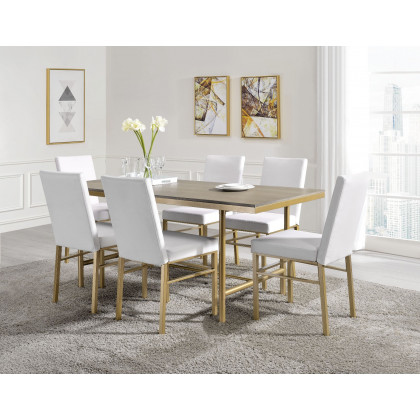 ACME - Entropy Dining Table in PU/Ash Oak/Champagne