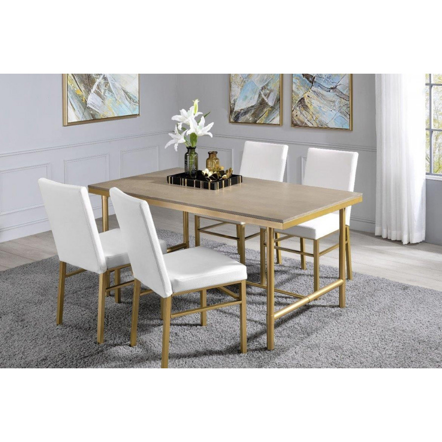 ACME - Entropy 5PC Dining Set in White/Brushed Gold