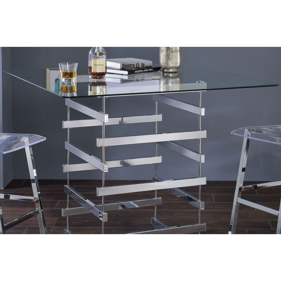 ACME - Nadie Counter Height Table in Clear Glass Top/Black