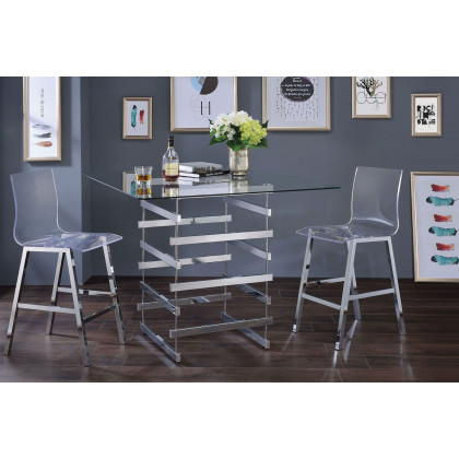 ACME - Nadie Counter Height Table in Clear Glass Top/Black