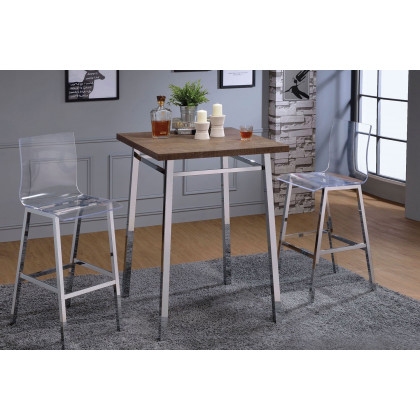 ACME - Nadie Bar Table in Oak/Chrome
