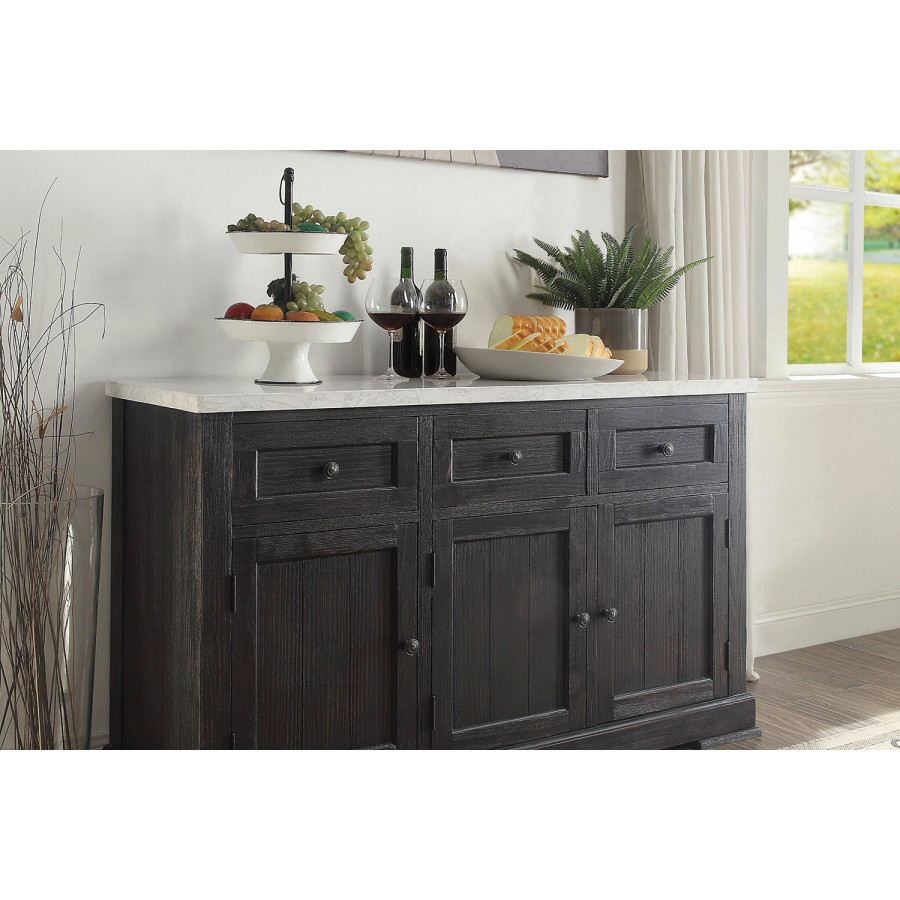 ACME - Nolan Server in White Marble Top/Salvage Dark Oak