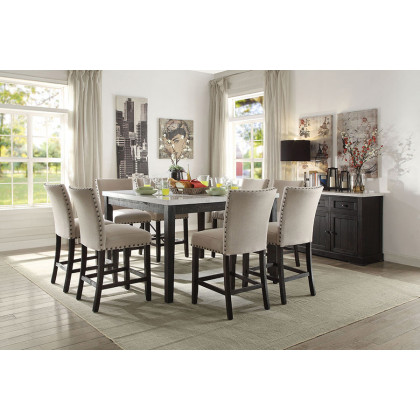 ACME - Nolan Counter Height Table in White Marble Top/Salvage Dark Oak