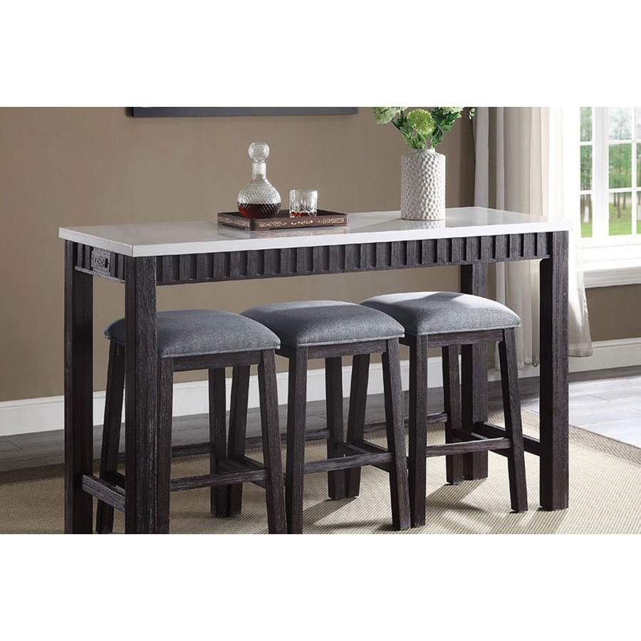 ACME - Necalli 4PC Pack Counter Height Table Set in Marble Top/Weathered Espresso