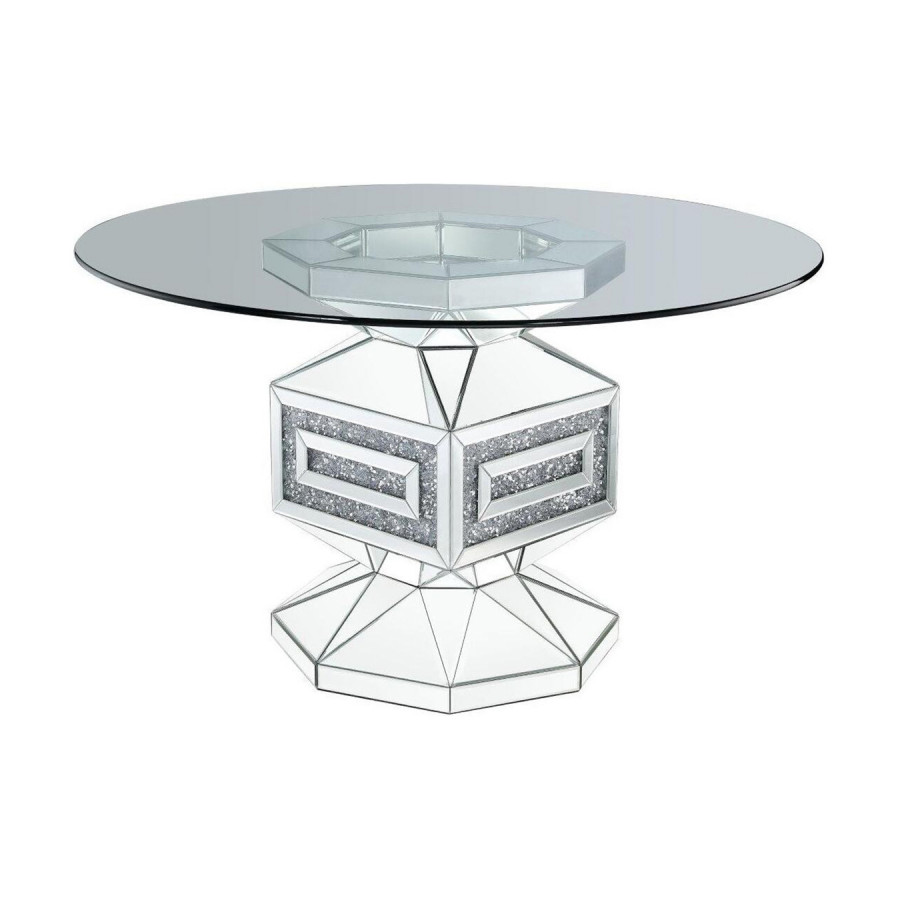 ACME - Noralie Dining Table in Clear Glass/Mirrored/Faux Diamonds (72955)