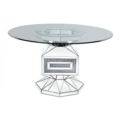 ACME - Noralie Dining Table in Clear Glass/Mirrored/Faux Diamonds (72955)