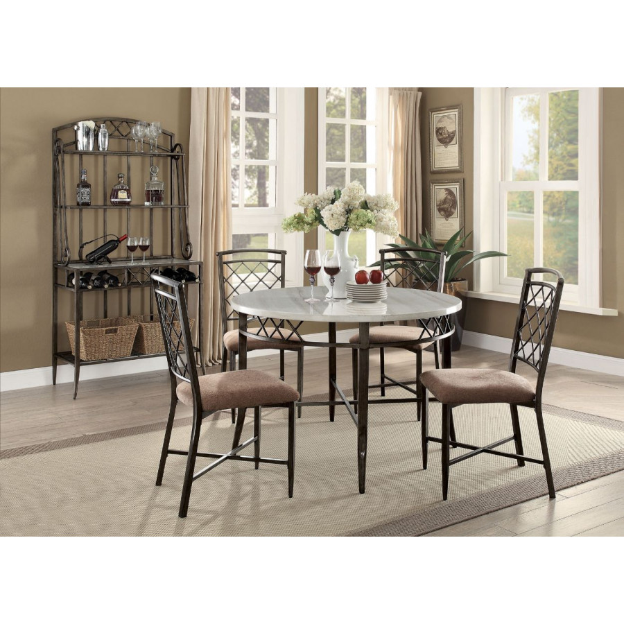 ACME - Aldric Dining Table in Faux Marble Top/Antique Black