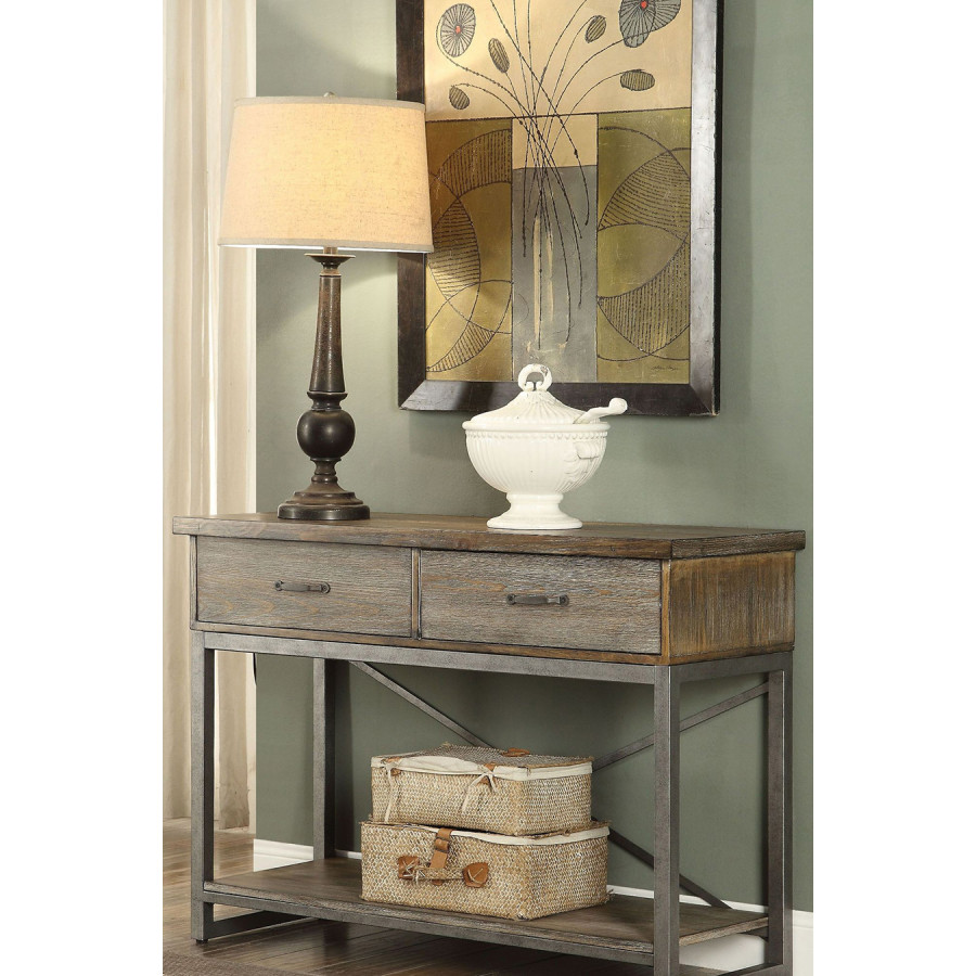 ACME - Lazarus Server in Weathered Oak/Antique Silver