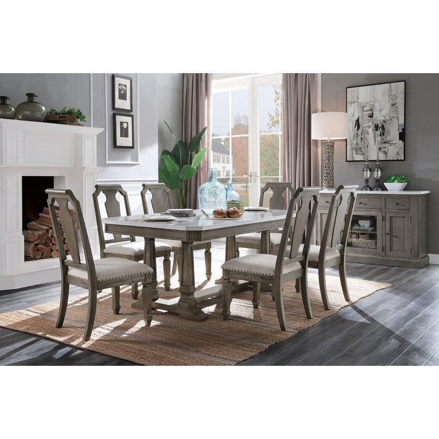ACME - Zumala Side Chair (Set-2) in Beige/Weathered Oak