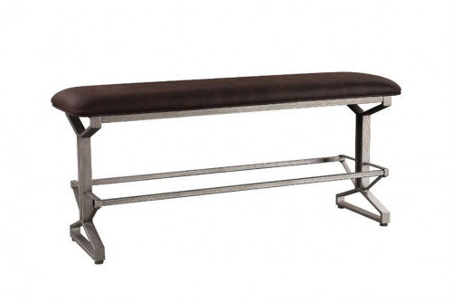 ACME™  - Evangeline Counter Height Bench with Rustic Brown Fabric and Black Finish