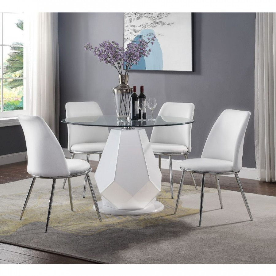 ACME - Chara Dining Table in Clear Glass Top/White High Gloss