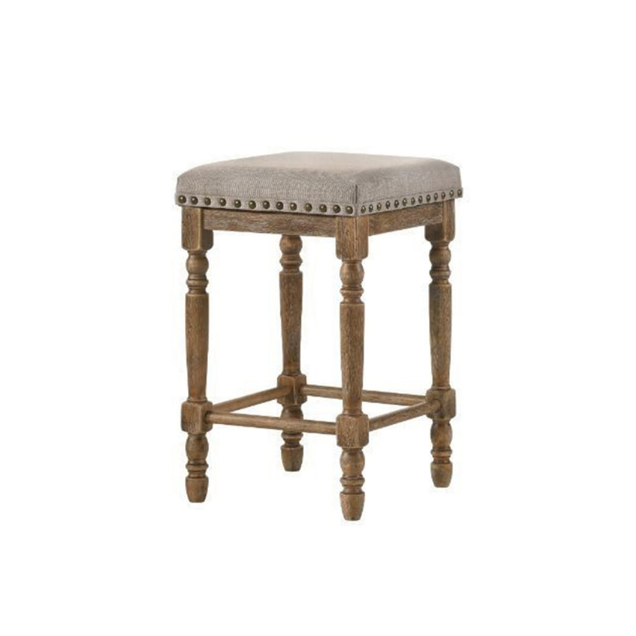 ACME Farsiris Counter Height Stool - Beige Fabric and Weathered Oak Finish