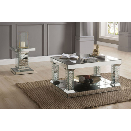 ACME - Nysa End Table in Mirrored/Faux Crystals (80284)
