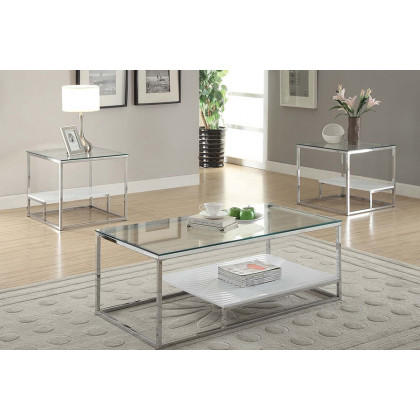 ACME - Ruben End Table in Clear Glass/Chrome