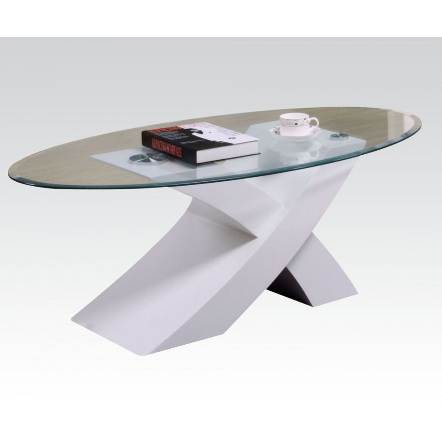 ACME - Pervis Coffee Table in Clear Glass/White