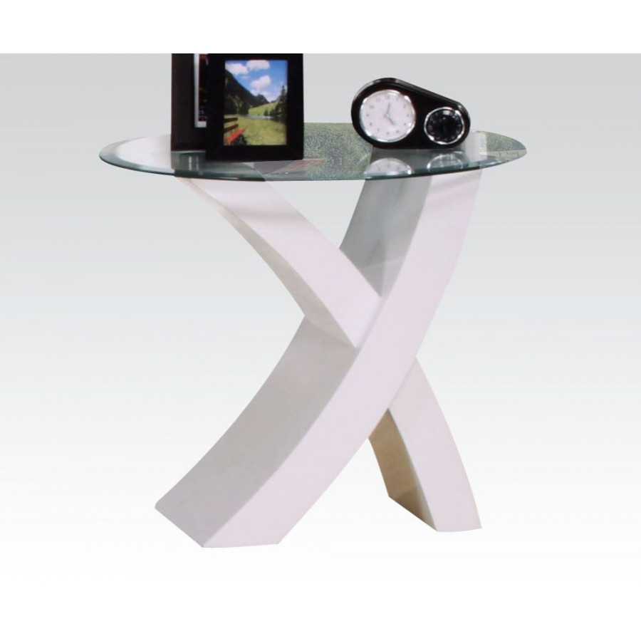 ACME - Pervis End Table in Clear Glass/White
