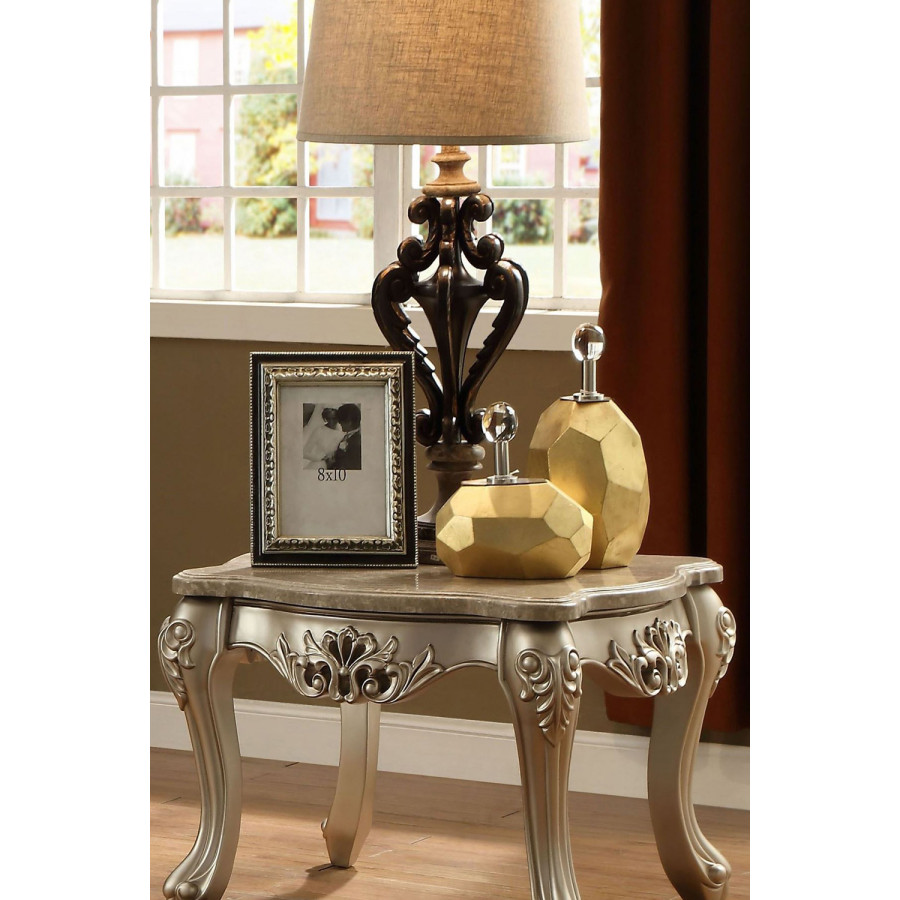ACME - Ranita End Table in Marble Top/Champagne