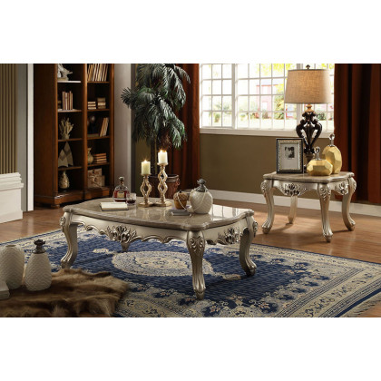 ACME - Ranita End Table in Marble Top/Champagne