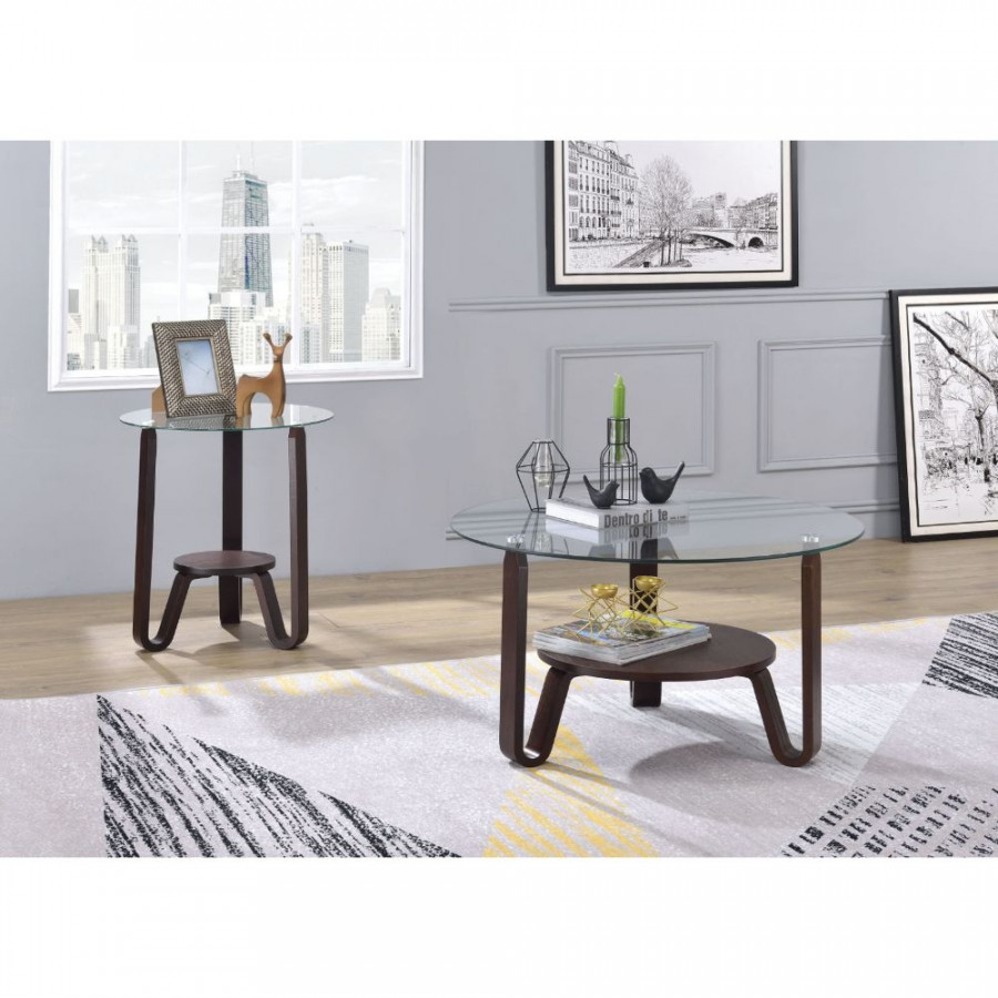ACME - Darby End Table in Clear Glass/Dark Walnut