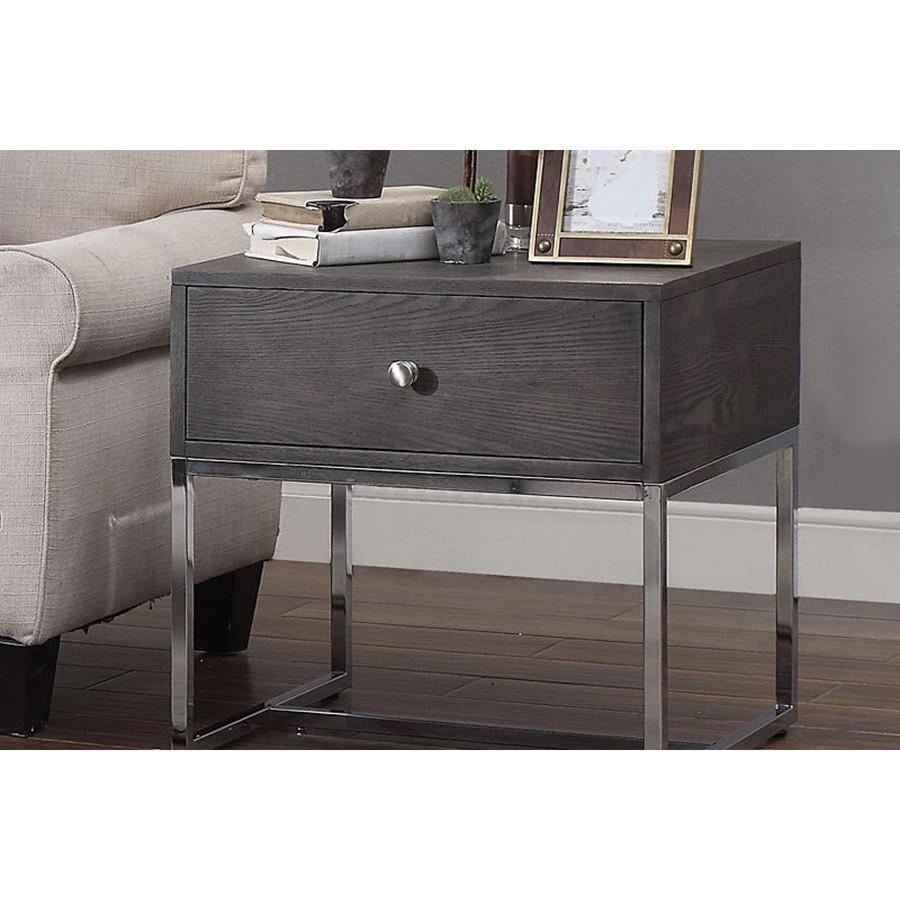 ACME - Iban End Table in Gray Oak/Chrome