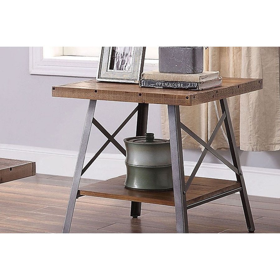 ACME - Ikram End Table (Set-2) in Weathered Oak/Sandy Black