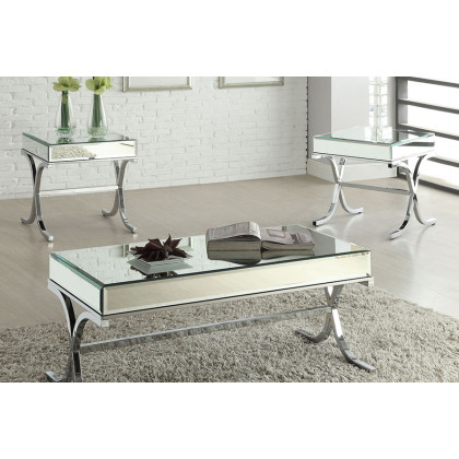 ACME - Yuri End Table in Mirrored/Chrome