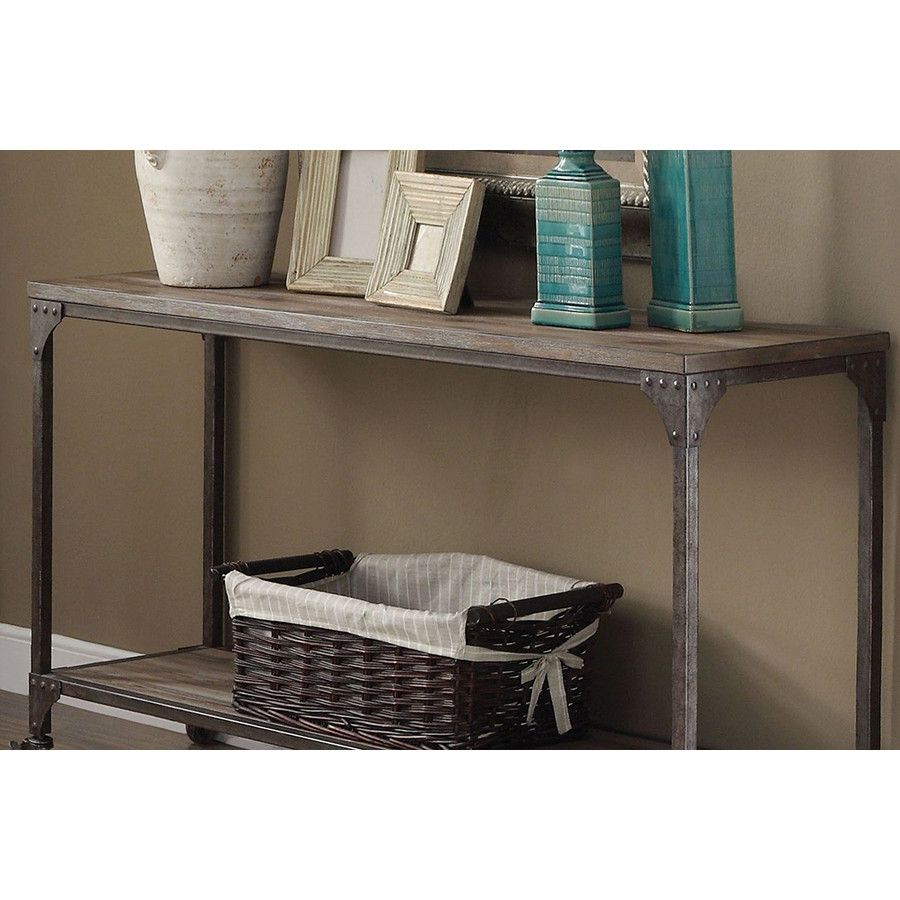 ACME - Gorden Sofa Table in Weathered Oak/Antique Nickel