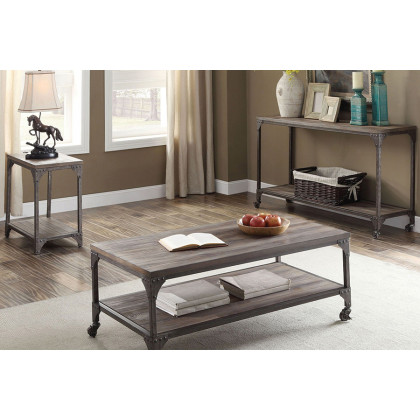 ACME - Gorden Sofa Table in Weathered Oak/Antique Nickel