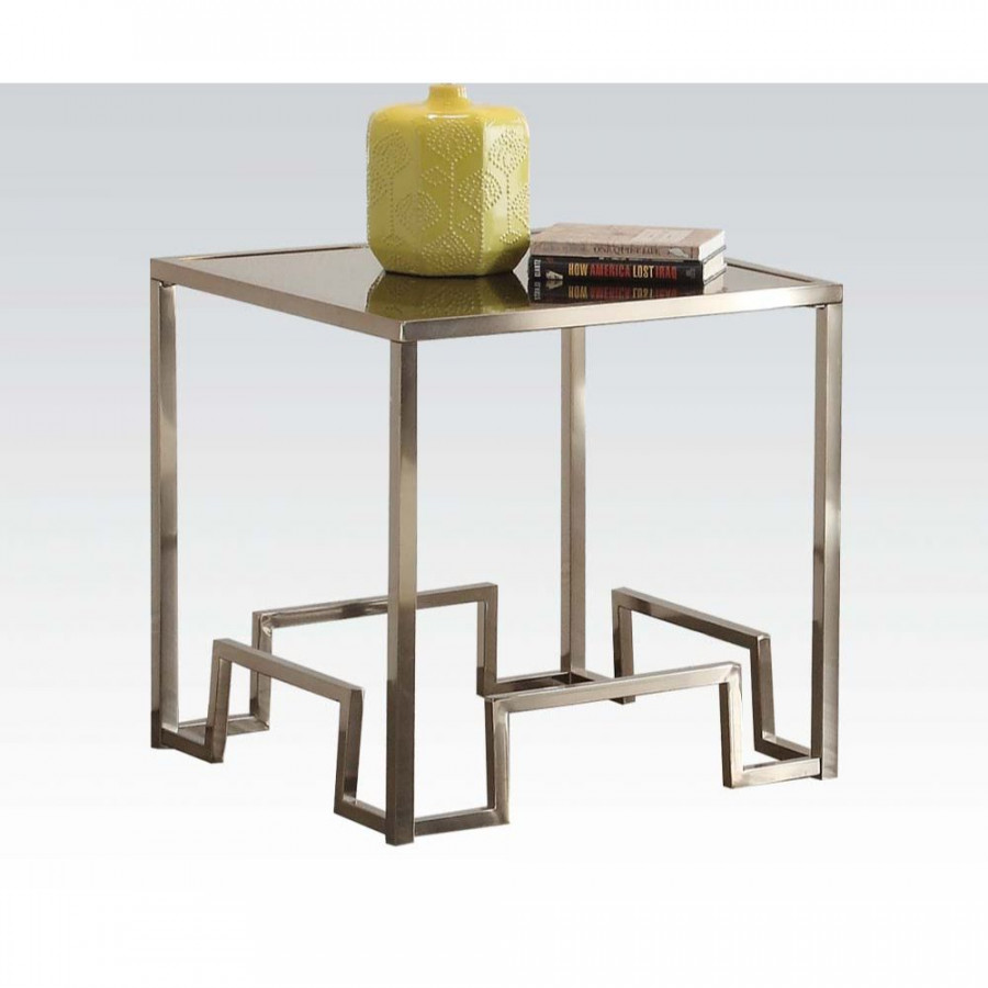 ACME - Damien End Table in Clear Glass/Champagne