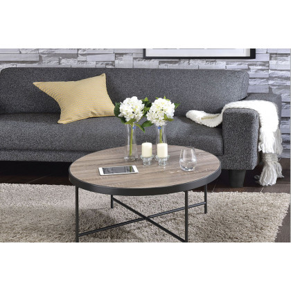 ACME Bage Coffee Table - Weathered Gray Oak/Metal