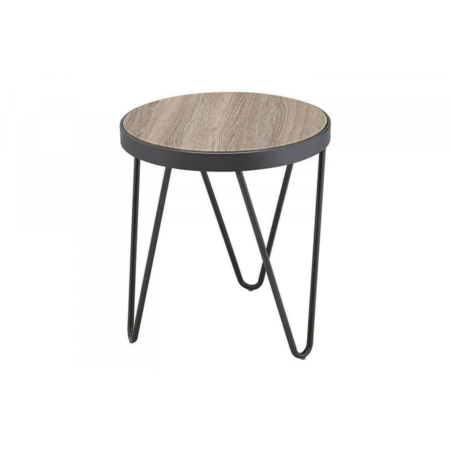 ACME Bage End Table - Weathered Gray Oak/Metal